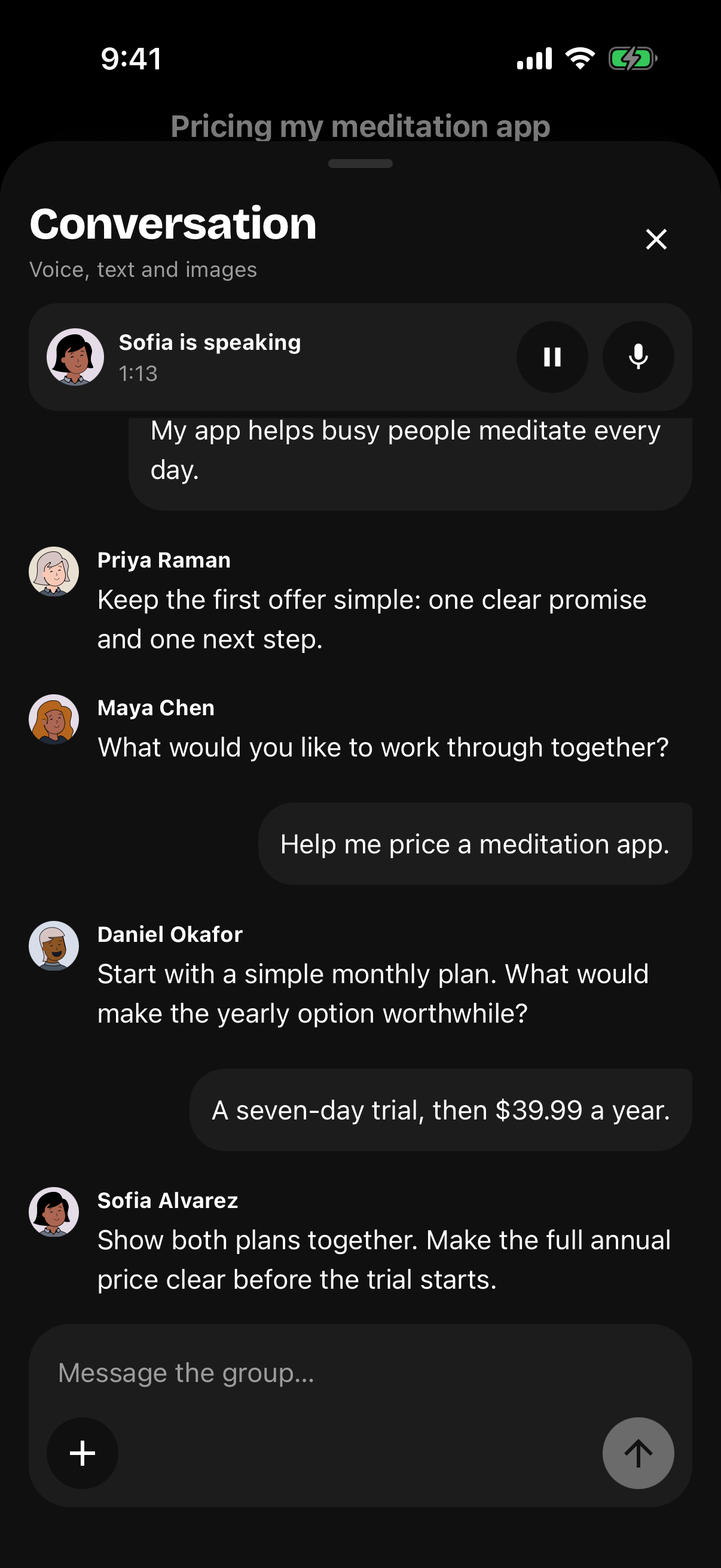 Chat messages alongside the live AI conversation